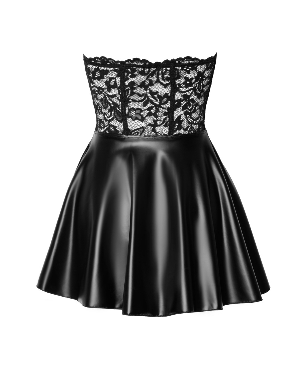 Noir Handmade black matte look mini dress with lace