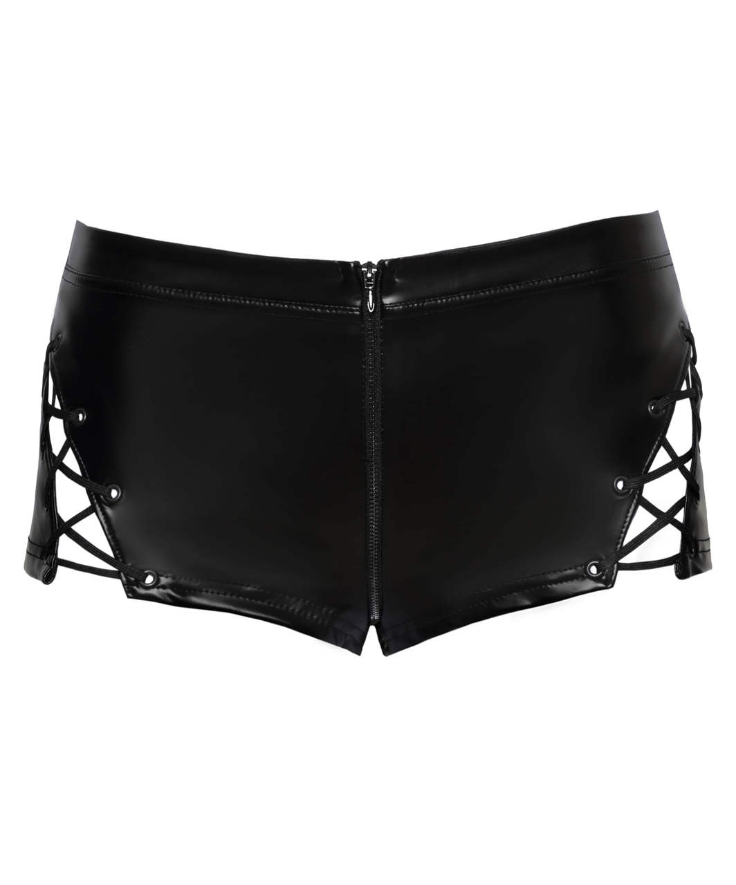 Noir Handmade black matte look shorts with lacing