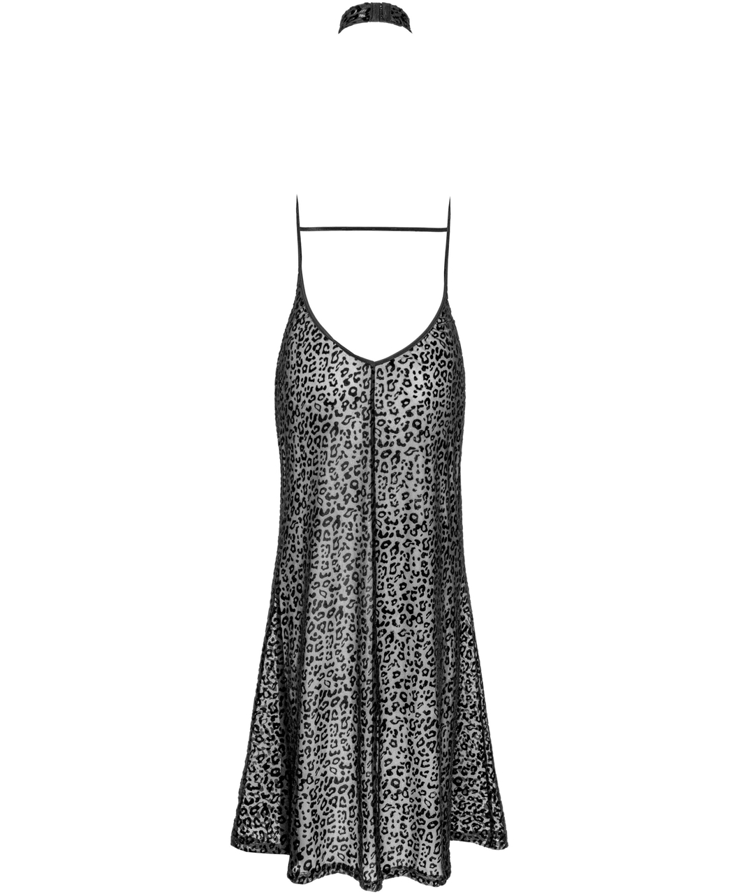 Noir Handmade black sheer mesh dress with flock print