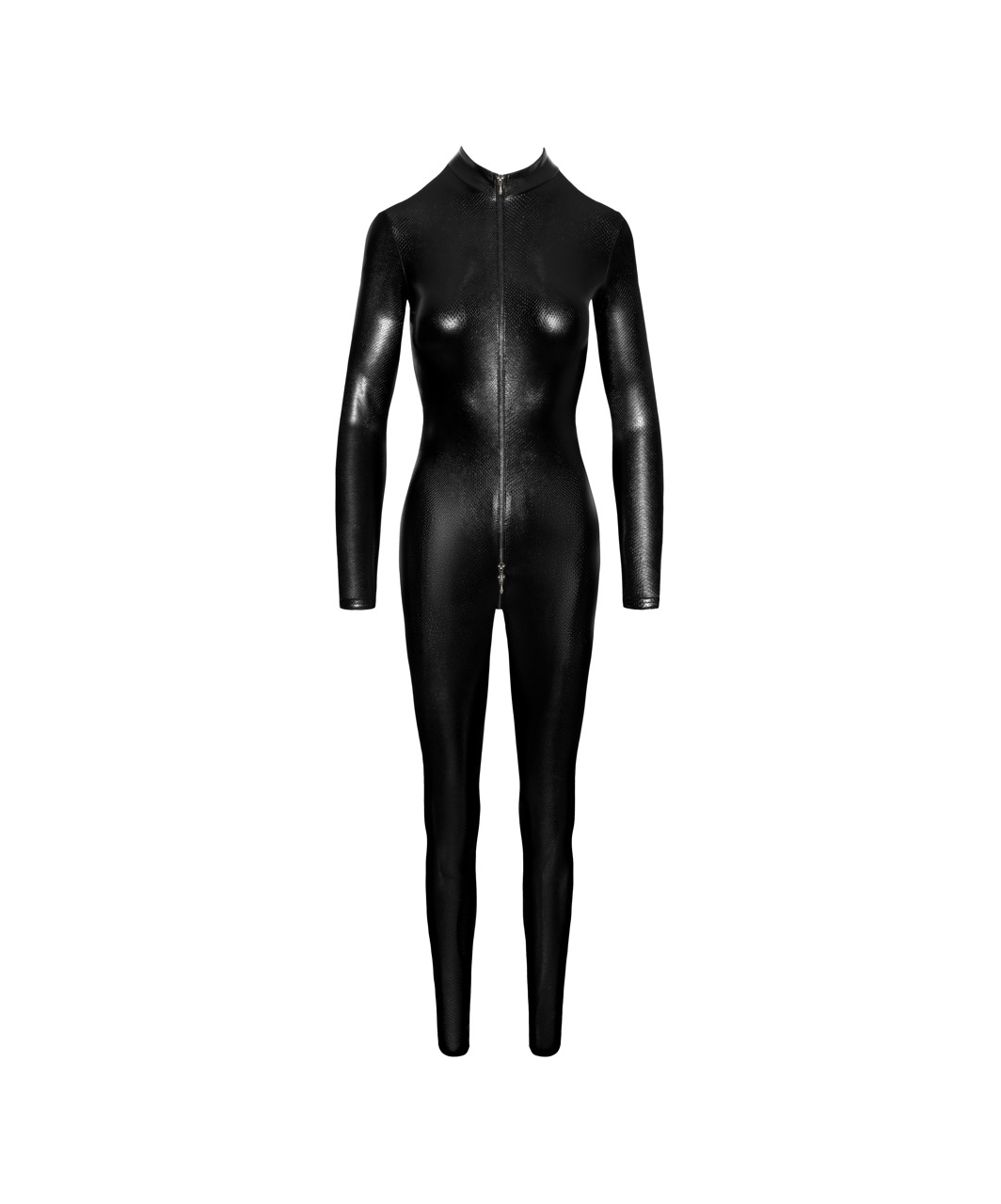 Noir Handmade black snakeskin wet look catsuit