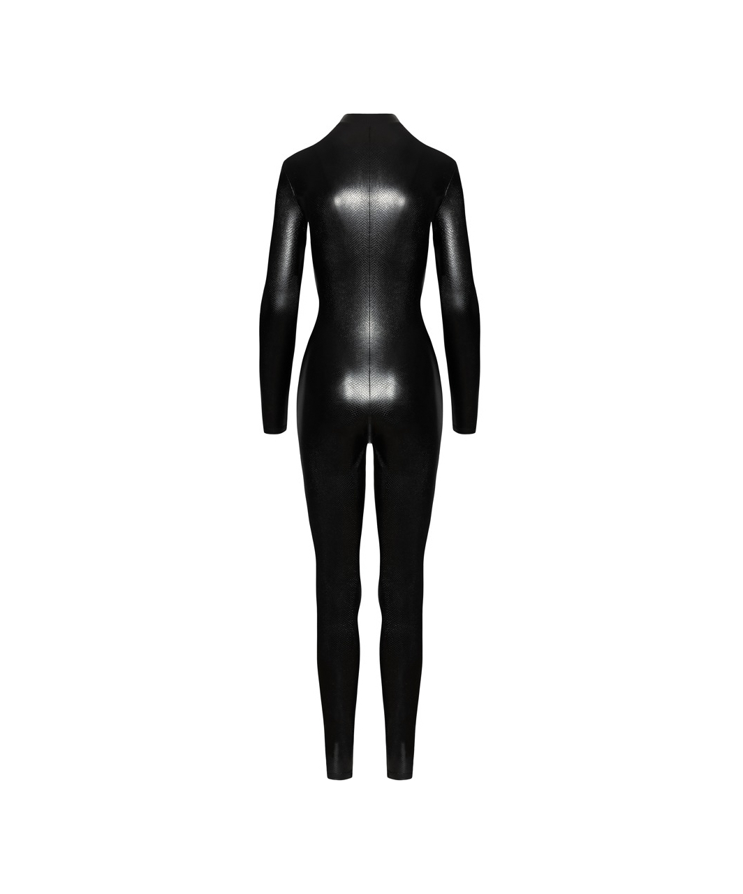 Noir Handmade black snakeskin wet look catsuit