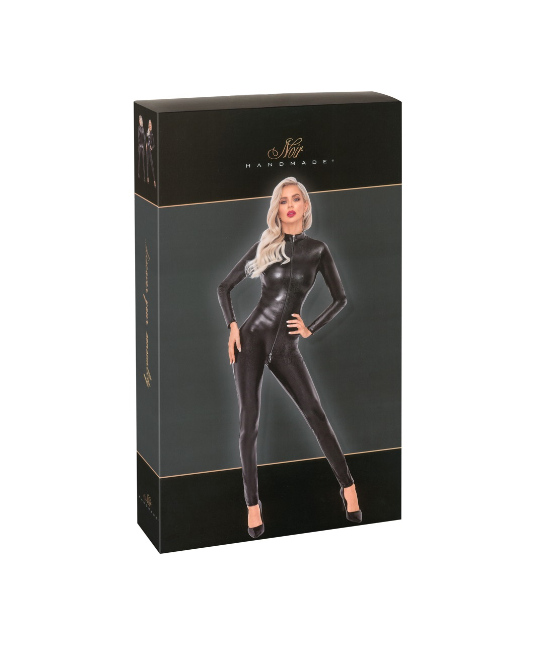 Noir Handmade black snakeskin wet look catsuit