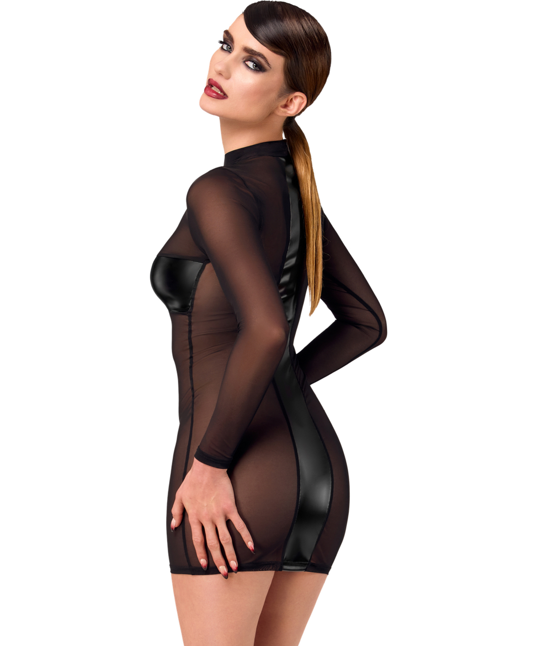 Noir Handmade Kink Royal F369 melna caurspīdīga minikleita