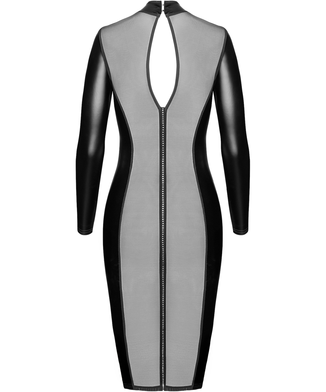 Noir Handmade Kink Royal F371 melna mugurpusē caurspīdīga kleita