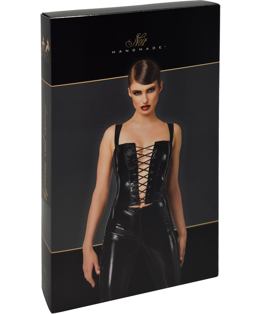 Noir Handmade Kink Royal F379 melna krūšturkorsete ar šņorējumu