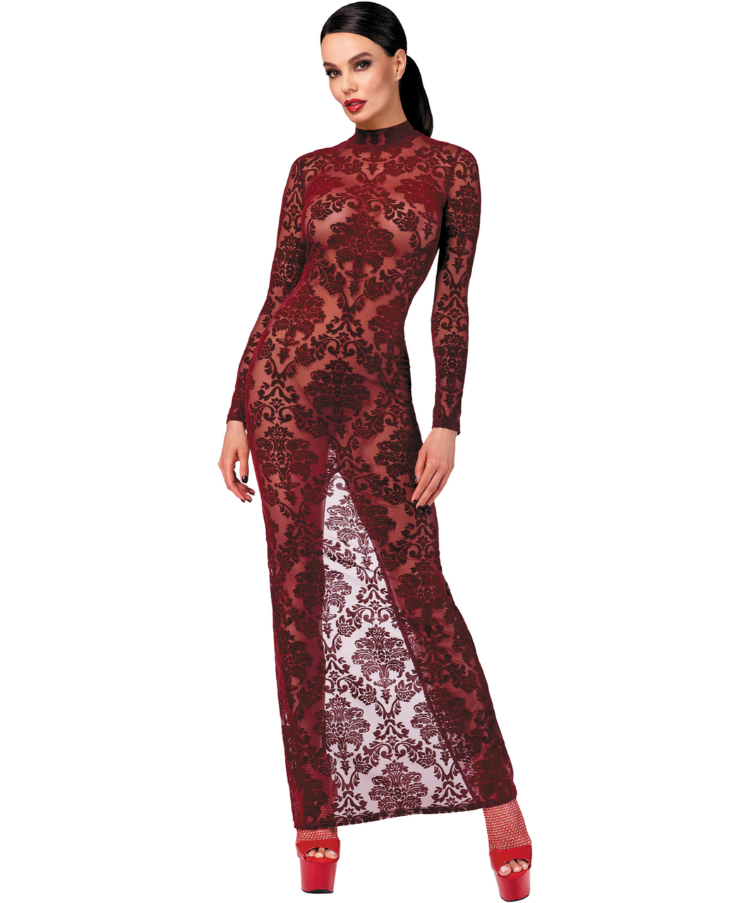 Noir Handmade Kink Royal F383 burgundy sheer mesh dress