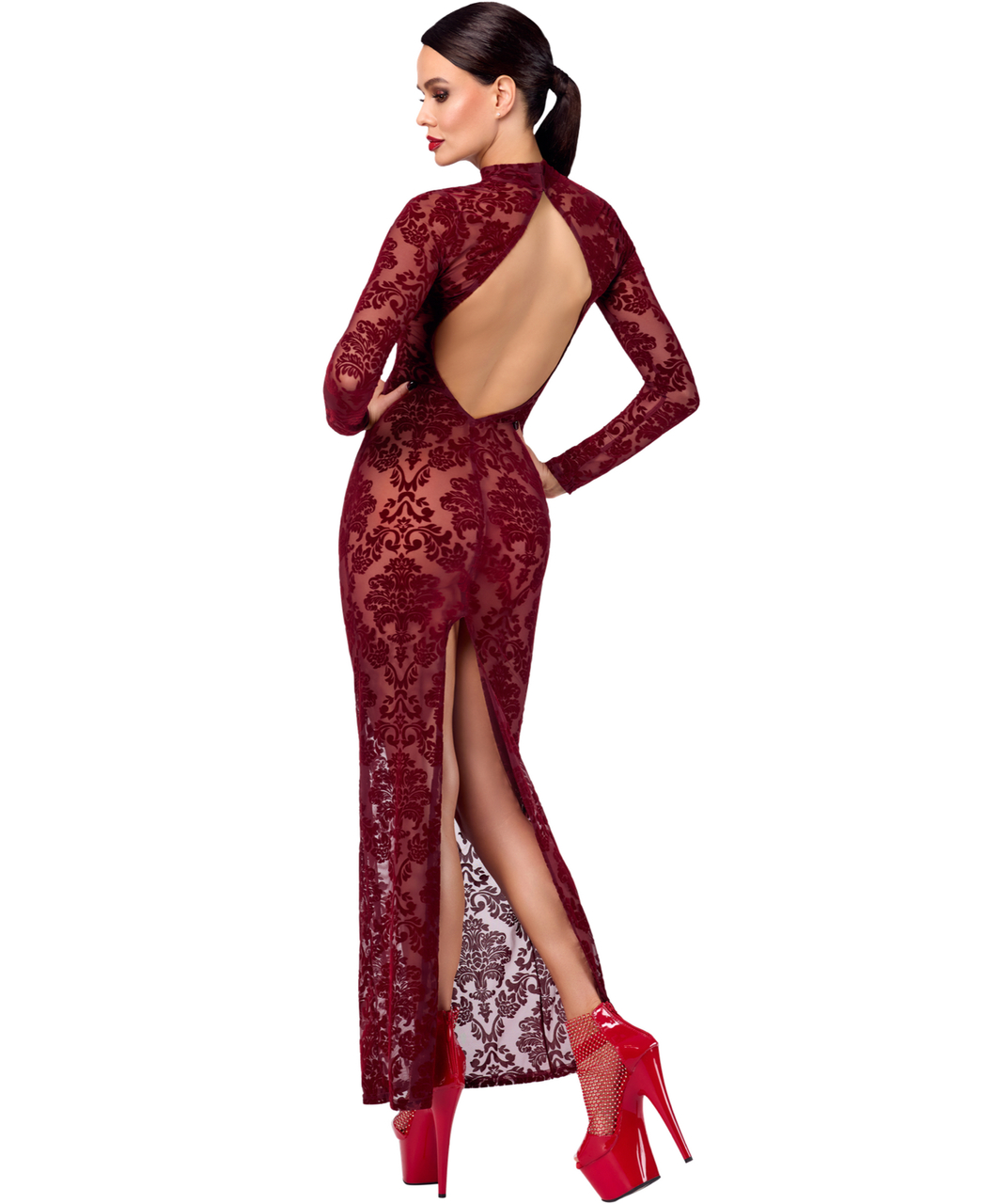 Noir Handmade Kink Royal F383 burgundy sheer mesh dress