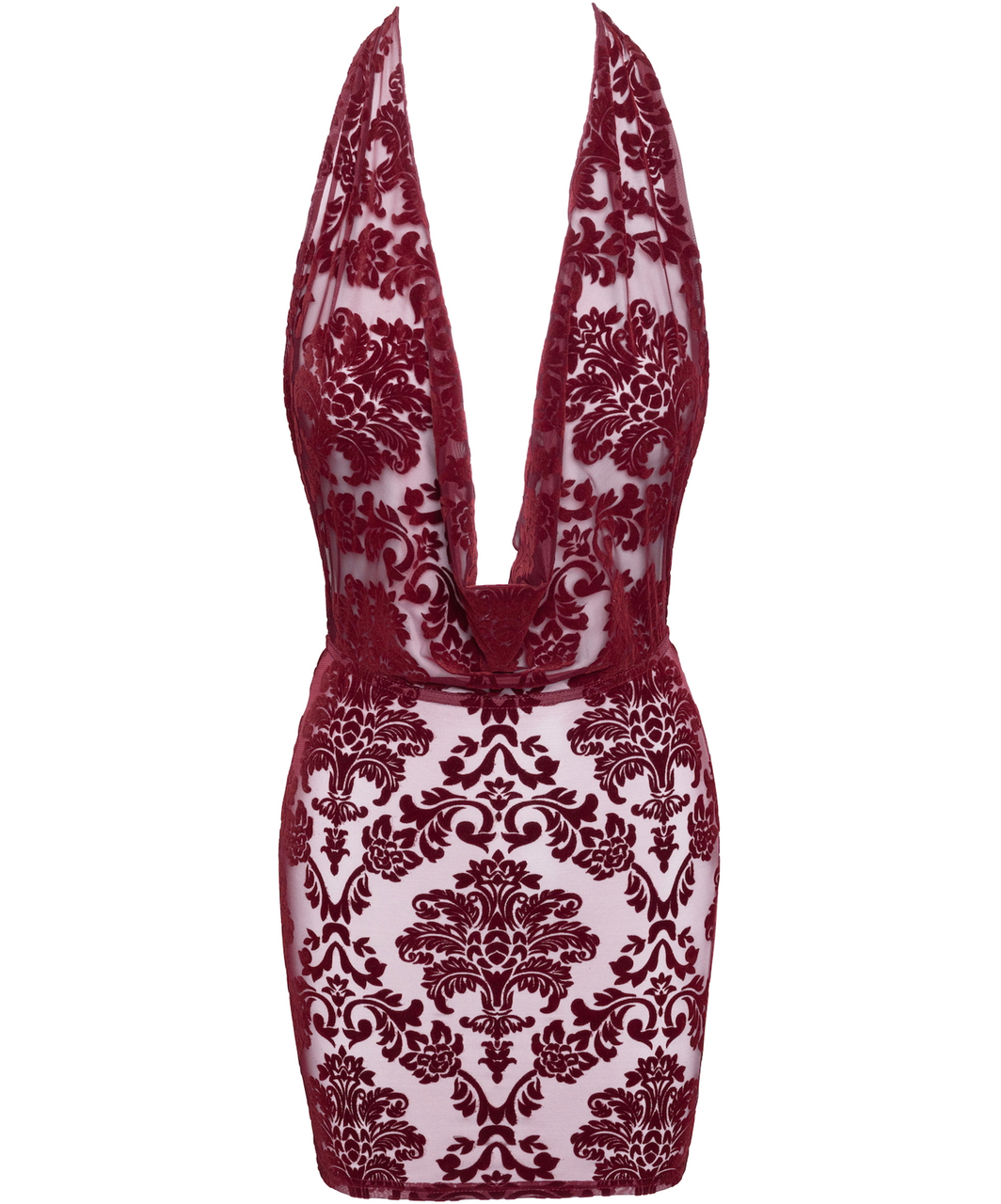 Noir Handmade Kink Royal F385 burgundy sheer mesh mini dress