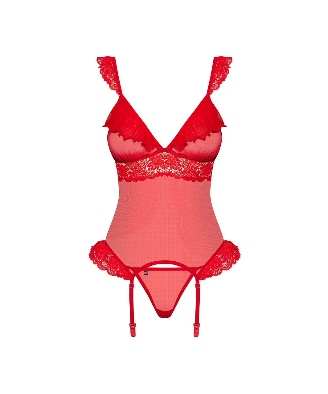 Obsessive Red Sheer Mesh Basque with String