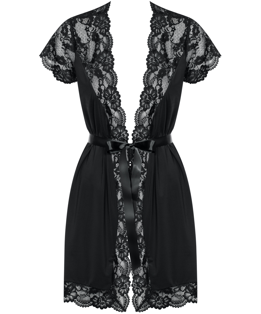 Obsessive musta pitsinen seksikäs aamutakki