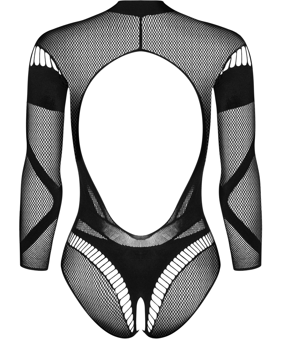 Obsessive black net crotchless bodysuit