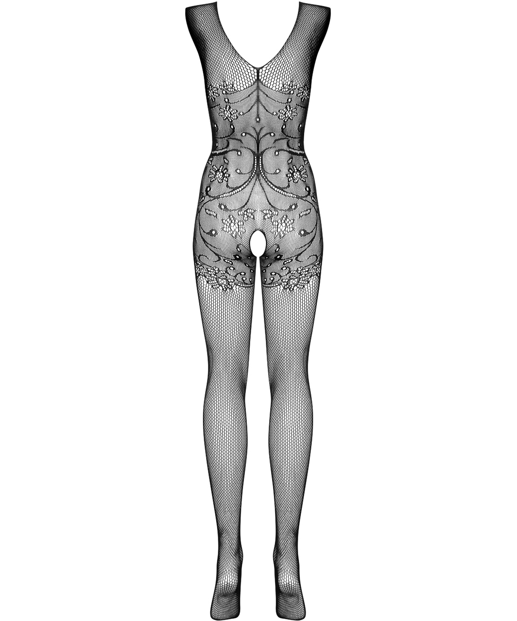 Obsessive black net crotchless bodystocking