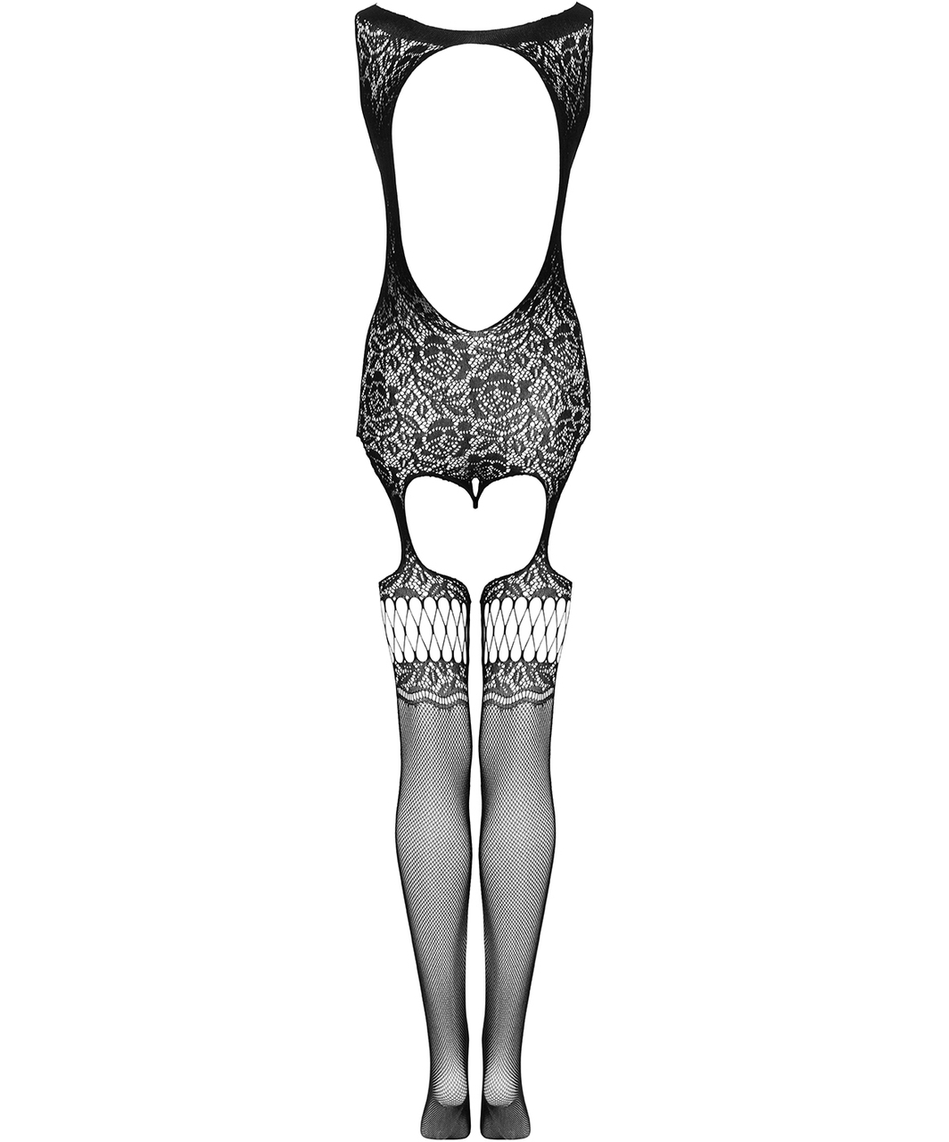 Obsessive black net crotchless bodystocking