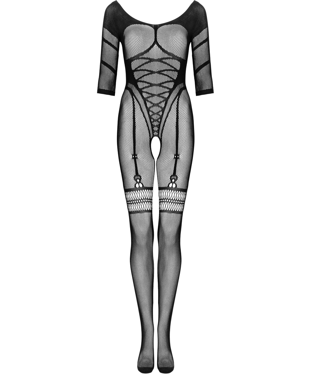 Obsessive black net crotchless bodystocking