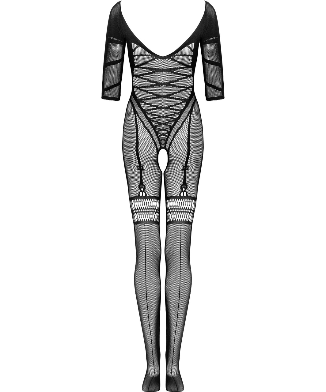 Obsessive black net crotchless bodystocking