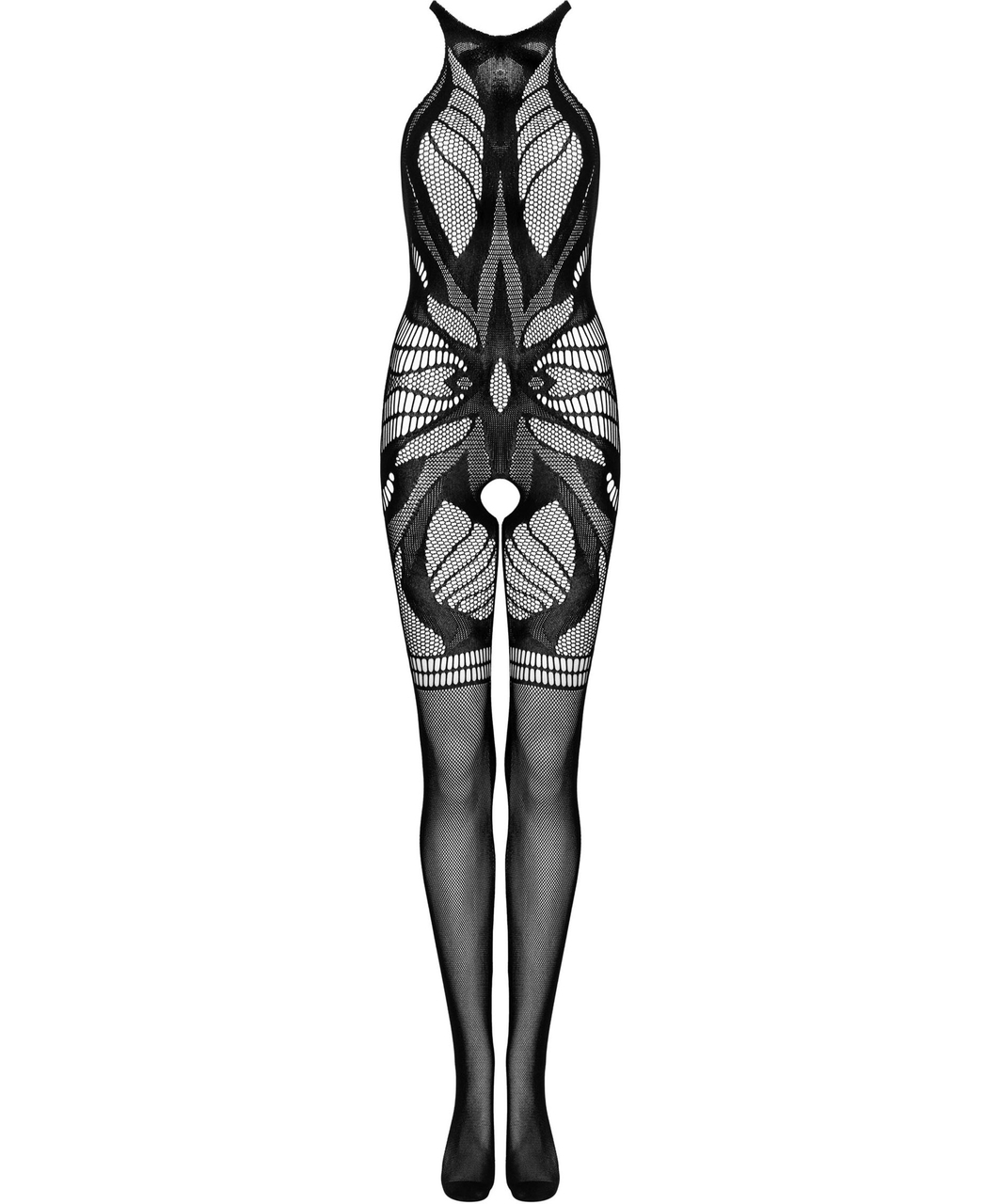 Obsessive black net crotchless bodystocking