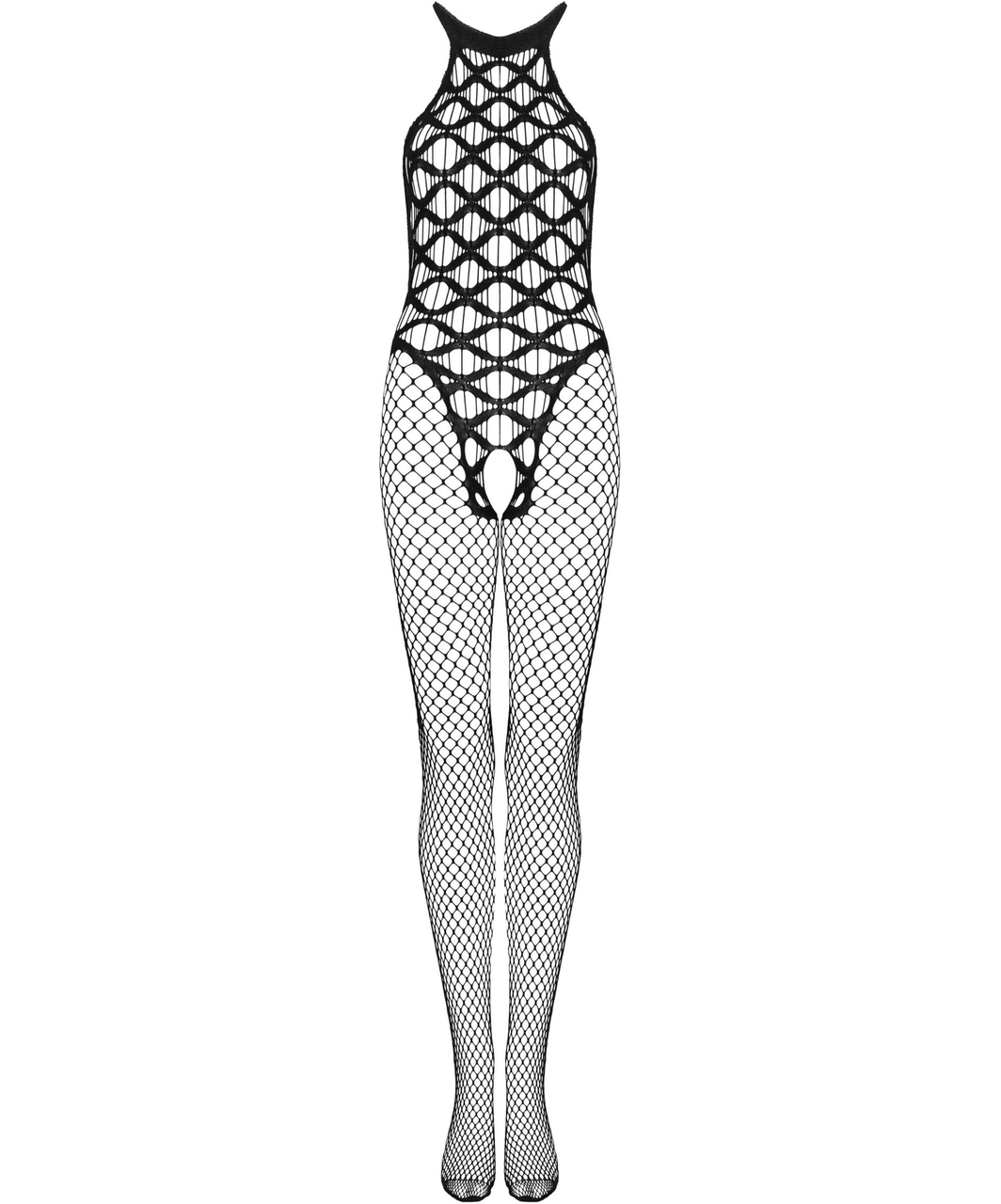 Obsessive black net crotchless bodystocking