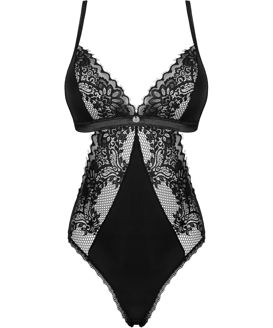 Obsessive Maderris black bodysuit with lace inserts