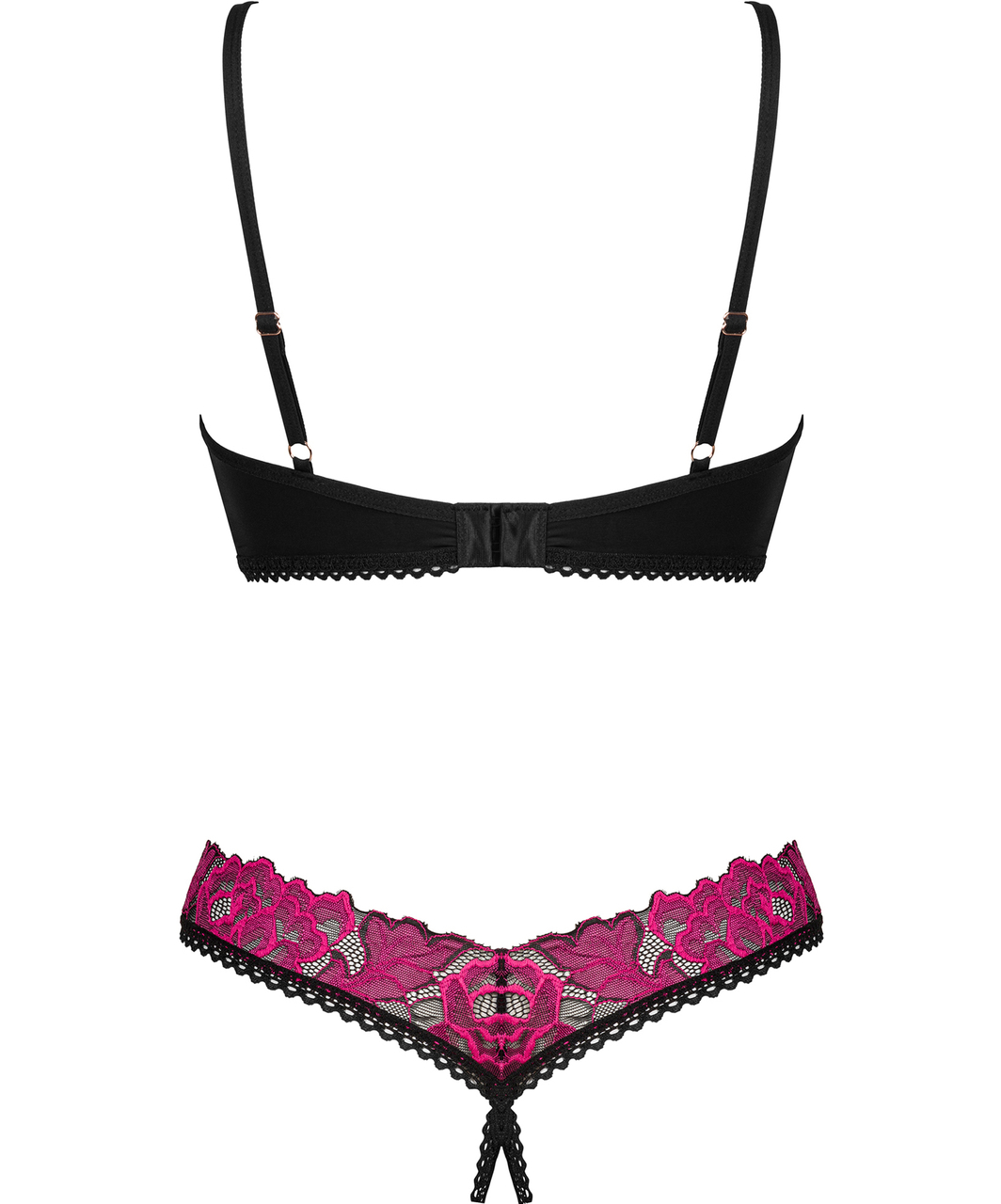 Obsessive Rosenty black lingerie set with pink embroidery