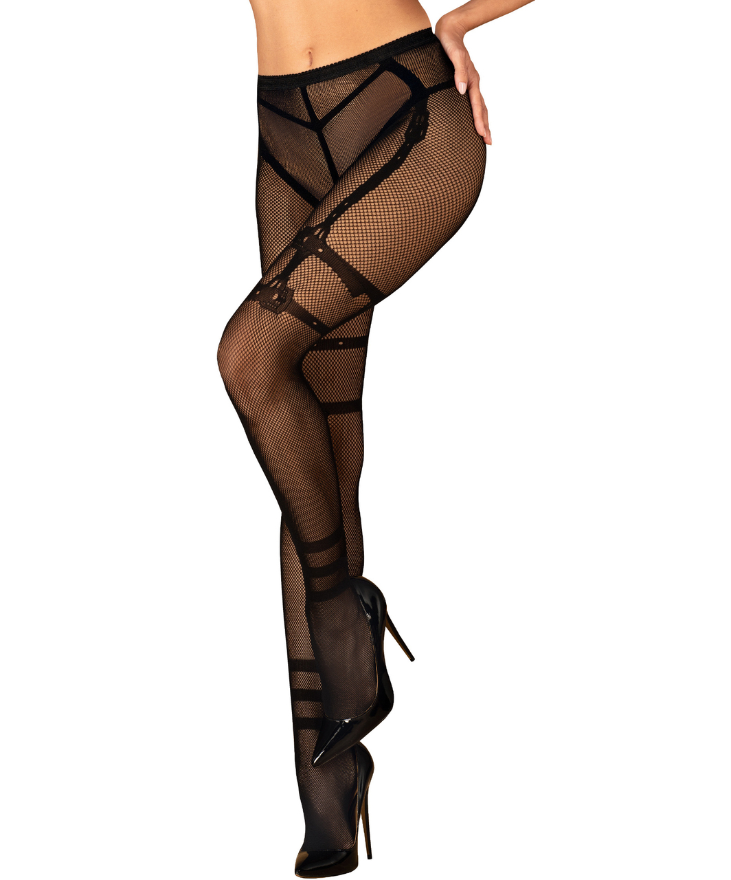 Obsessive S123 black net crotchless tights