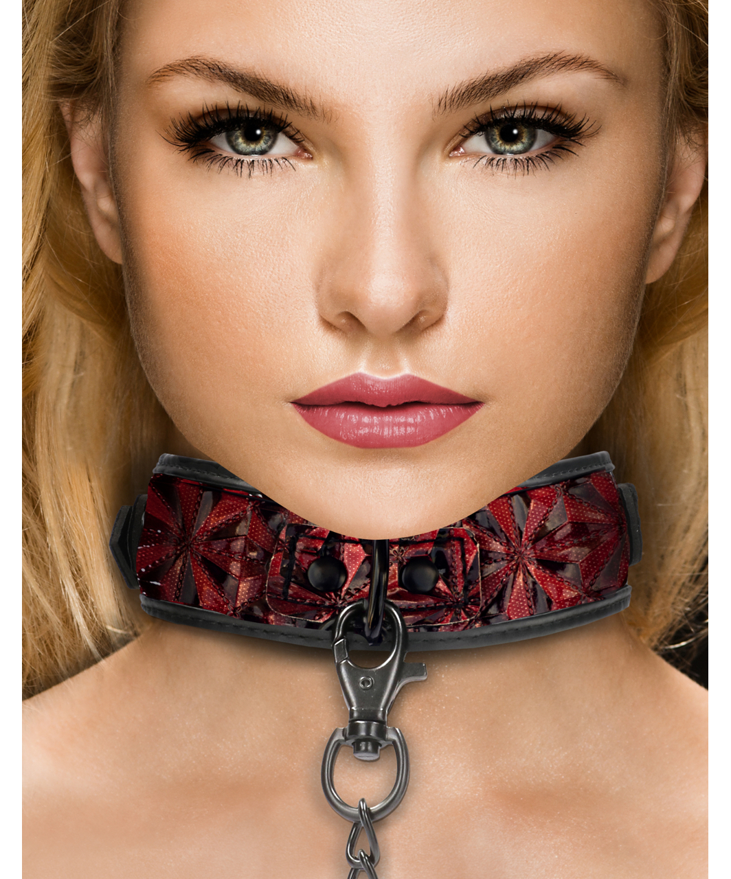 Ouch! burgundy collar with leash