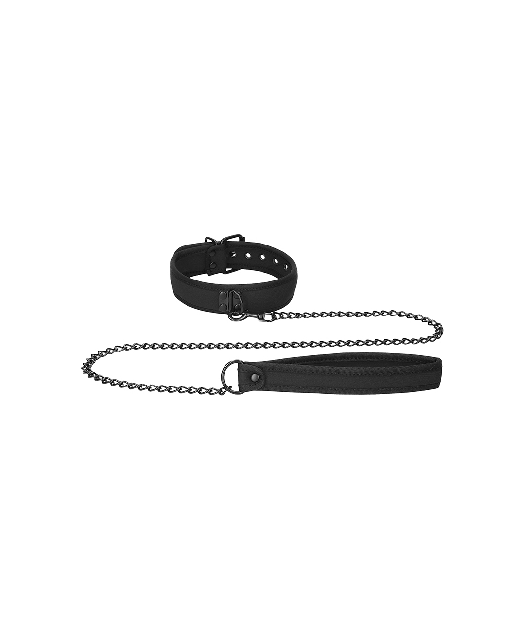 Ouch! black neoprene collar with chain leash