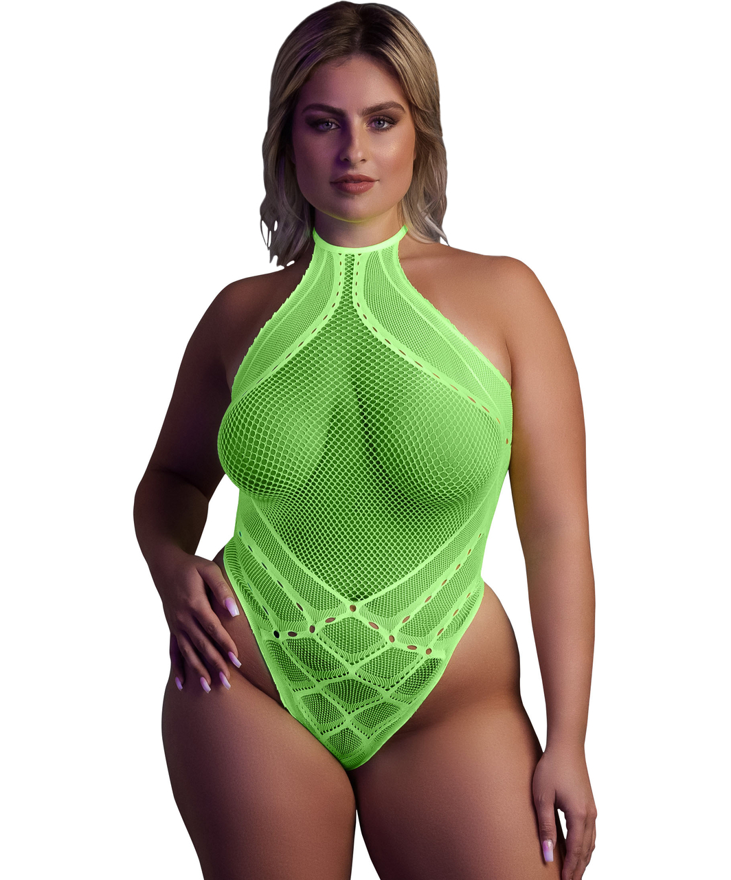 Ouch! Glow neon green net bodysuit