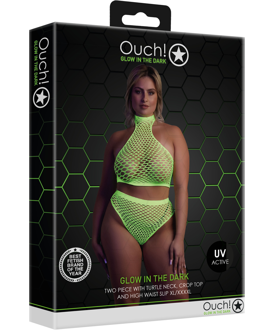 Ouch! Glow neon green net crop top & briefs