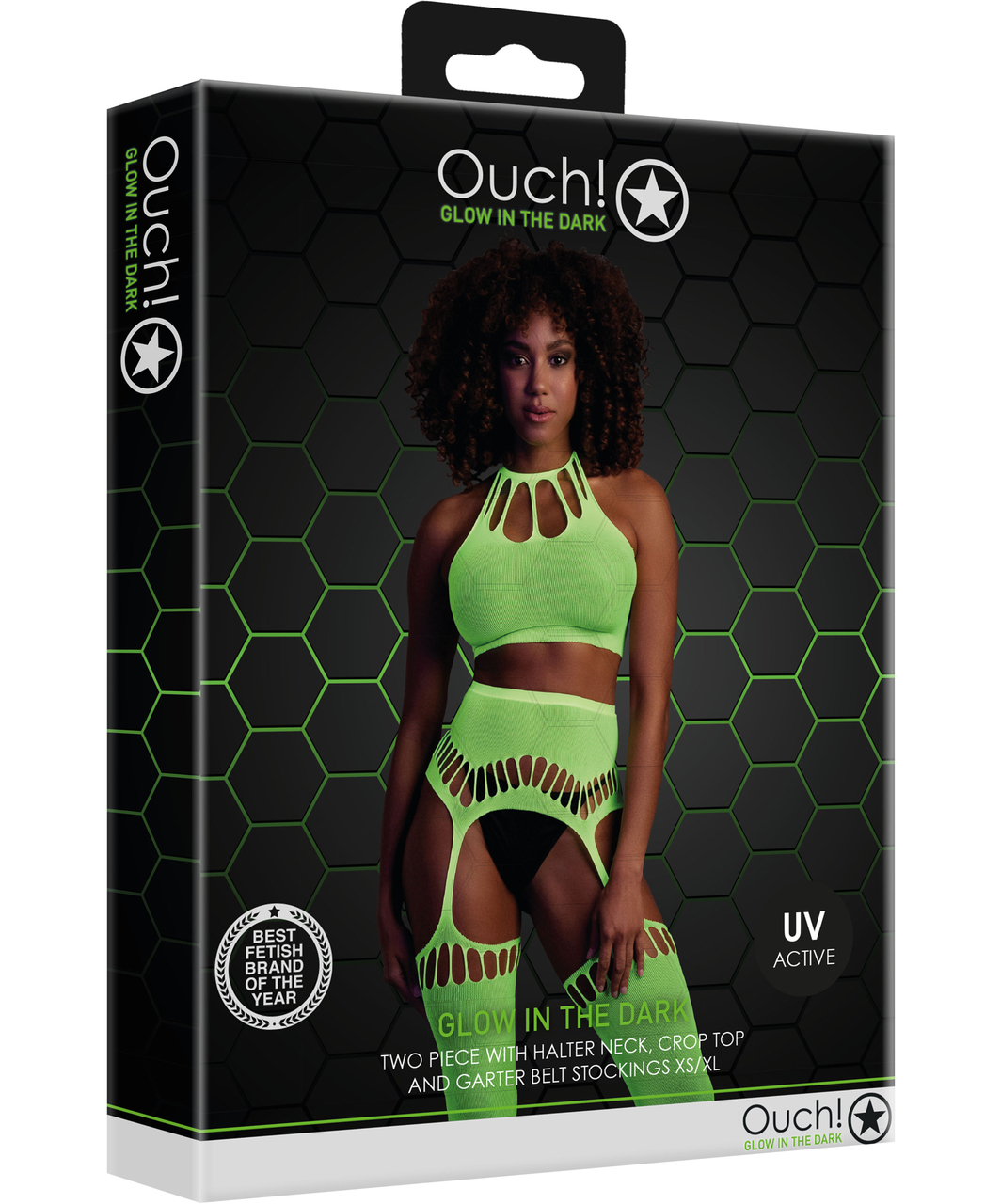 Ouch! Glow neon green net crop top & crotchless tights