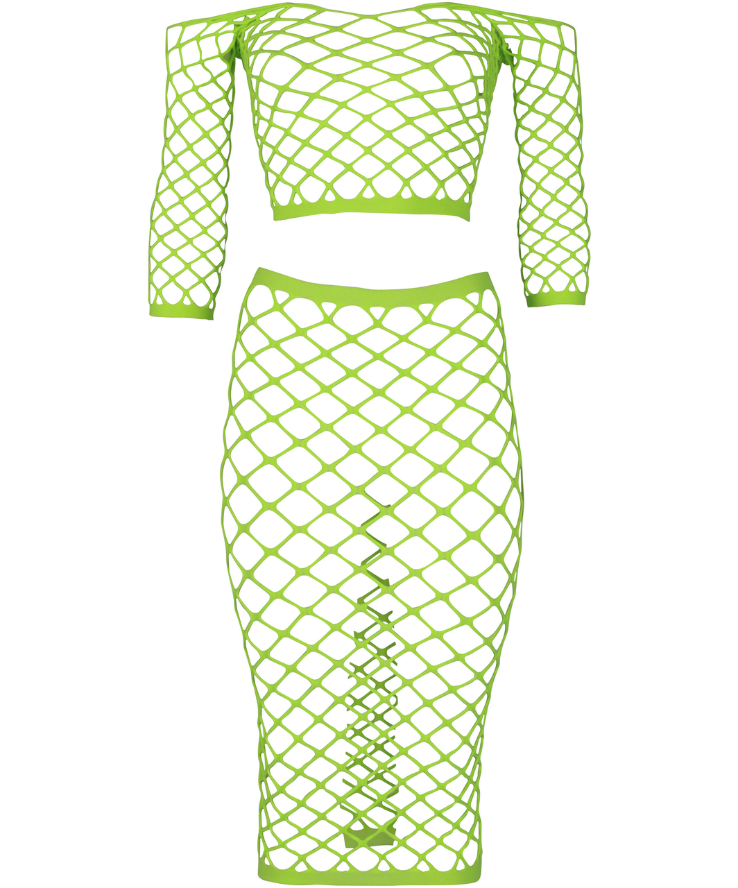 Ouch! Glow neon green net crop top & skirt