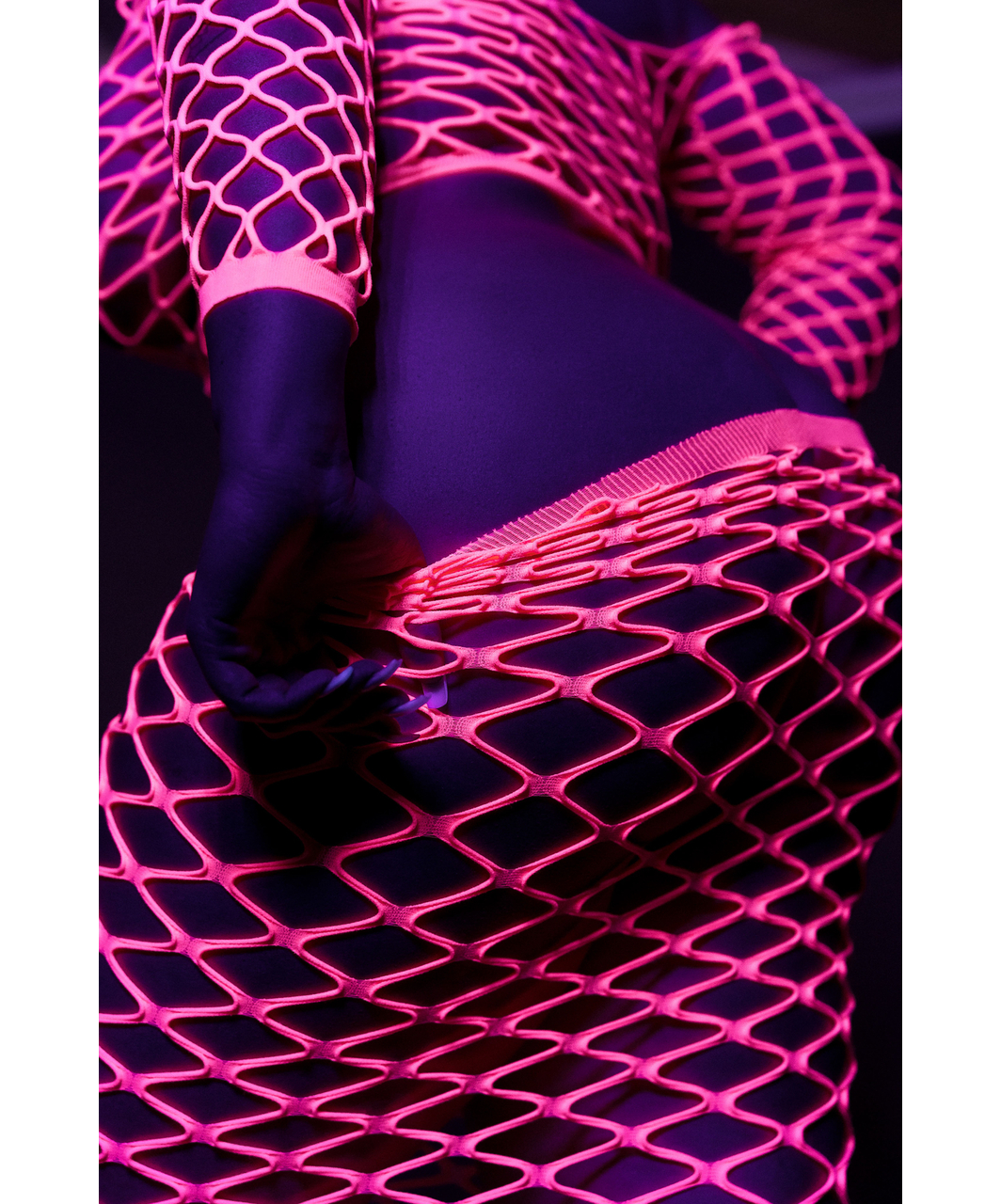 Ouch! Glow neon pink net crop top & skirt