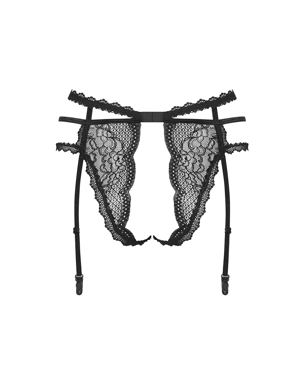 Obsessive Pearlove black crotchless suspender thong
