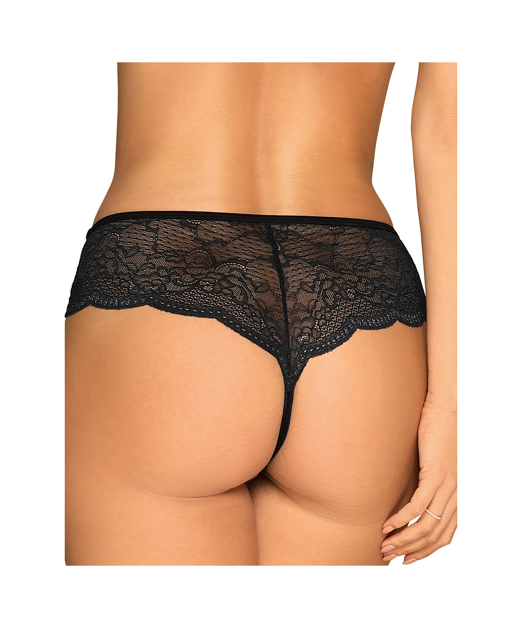 Obsessive Pearlove black lace crotchless thong