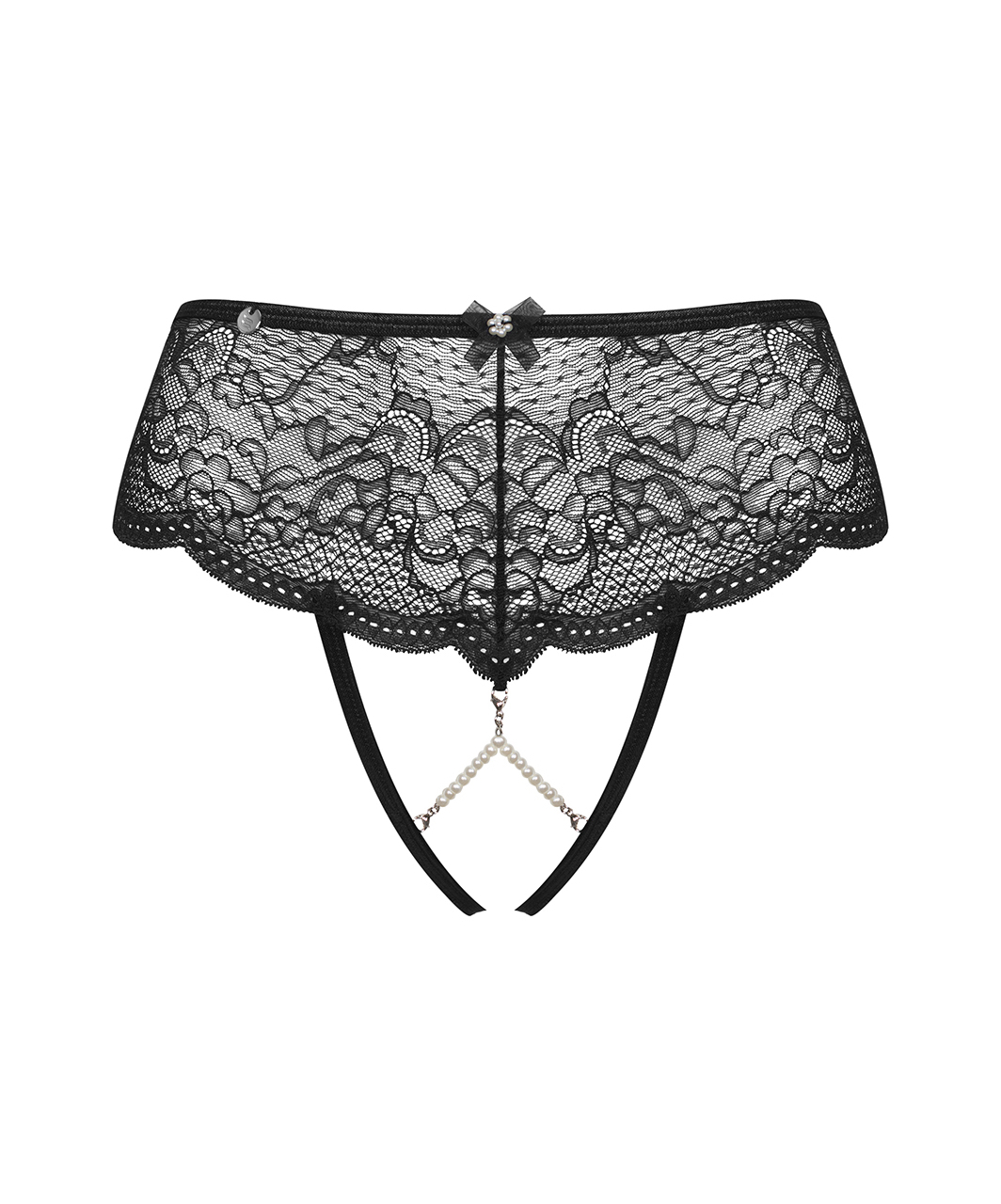 Obsessive Pearlove black lace crotchless thong