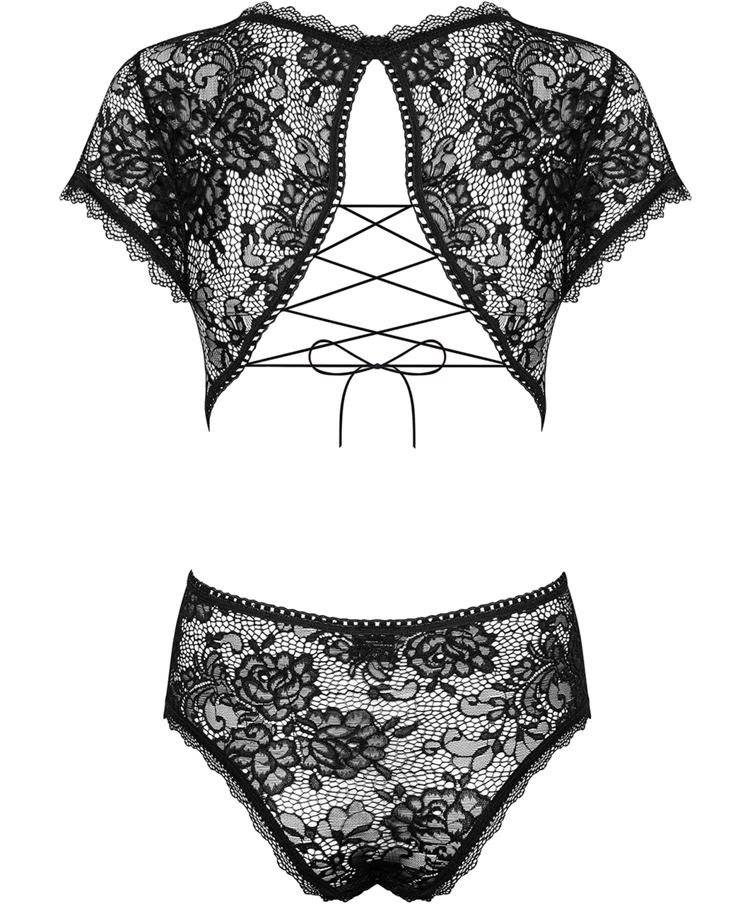 Obsessive Peonesia black lace bodysuit with cutouts