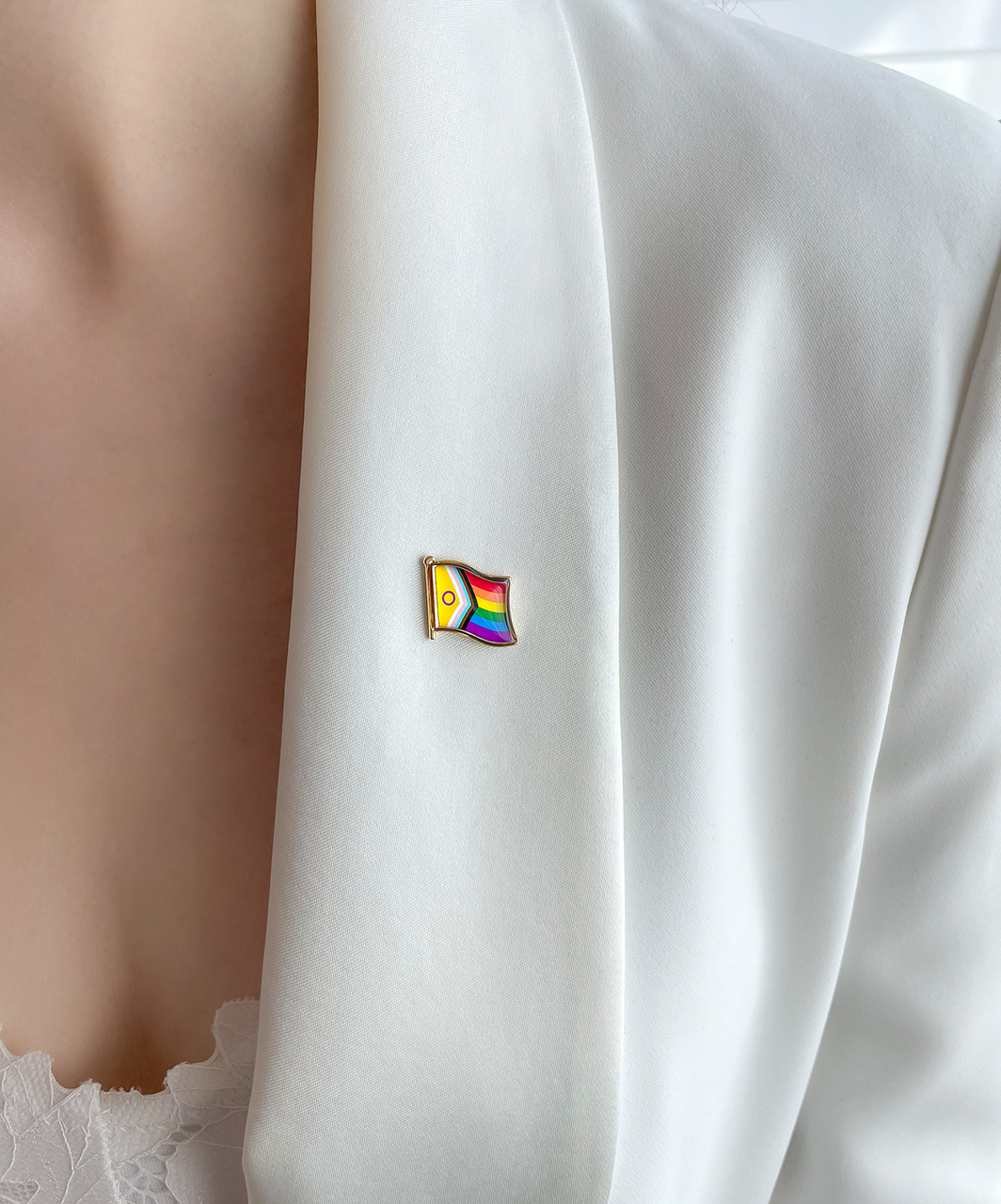 Rainbow Pride LGBT progress flag gloss enamel lapel pin