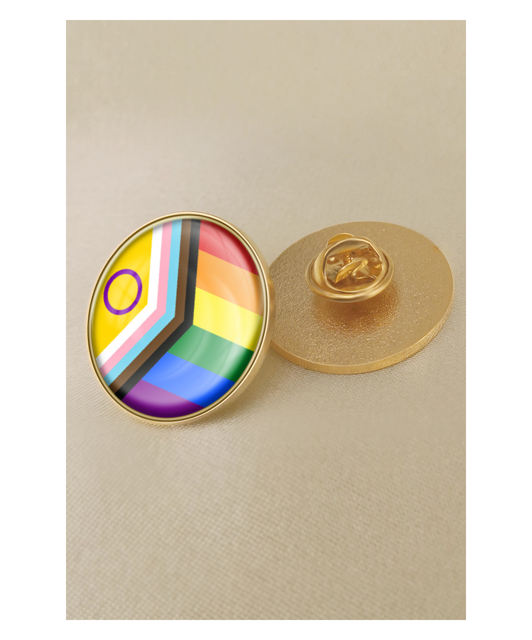 Rainbow Pride LGBT progress flag gloss enamel round lapel pin