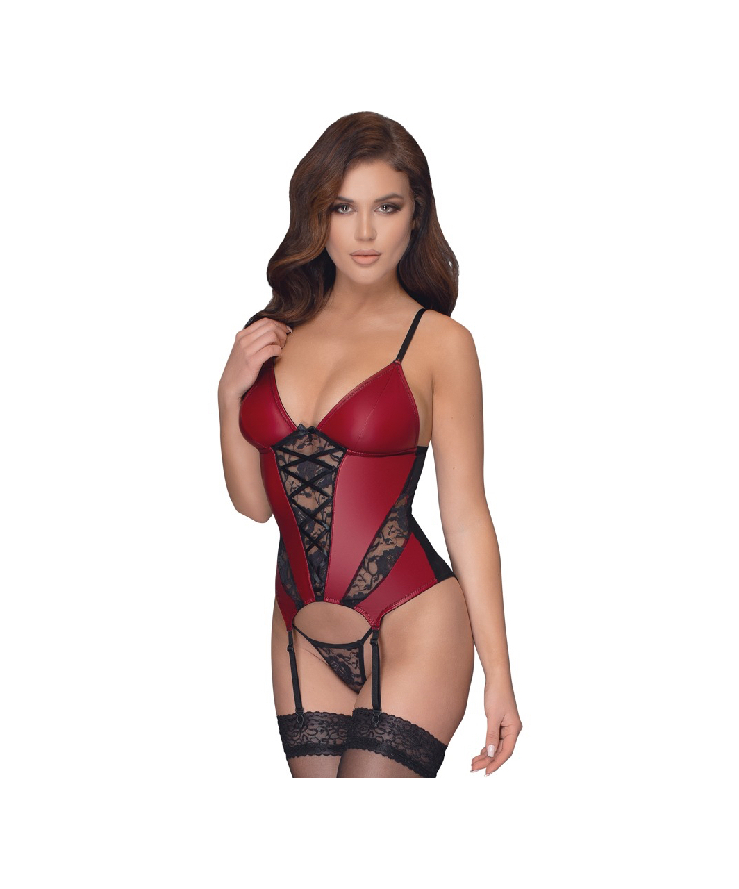 Cottelli Lingerie red basque with black lace inserts