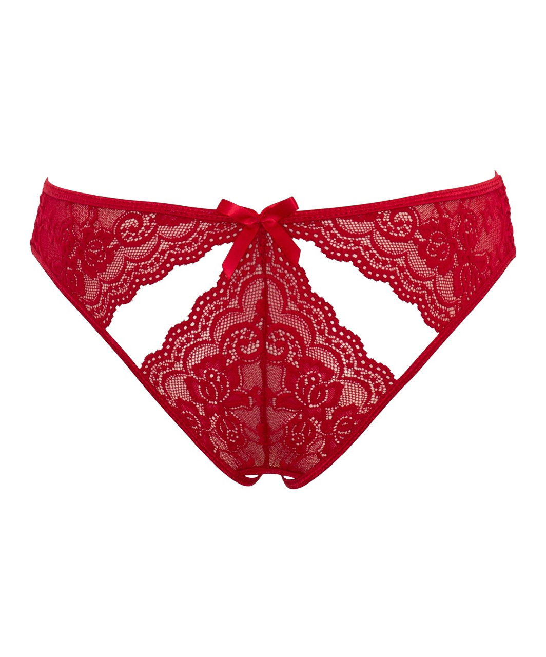 Mandy Mystery Line red lace crotchless thong