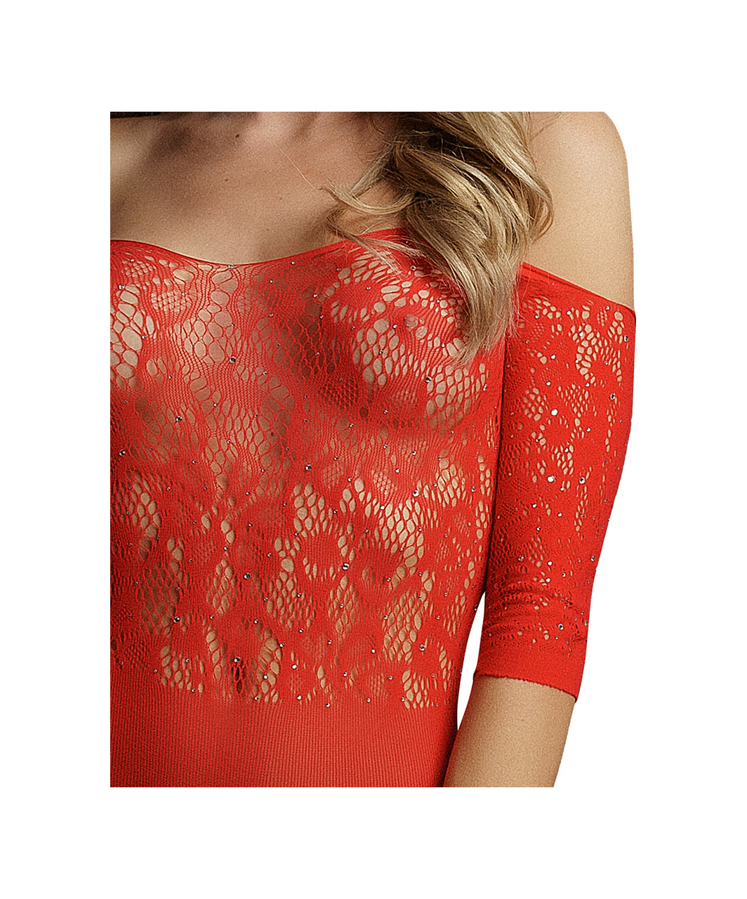 Le Désir red net rhinestone bodysuit