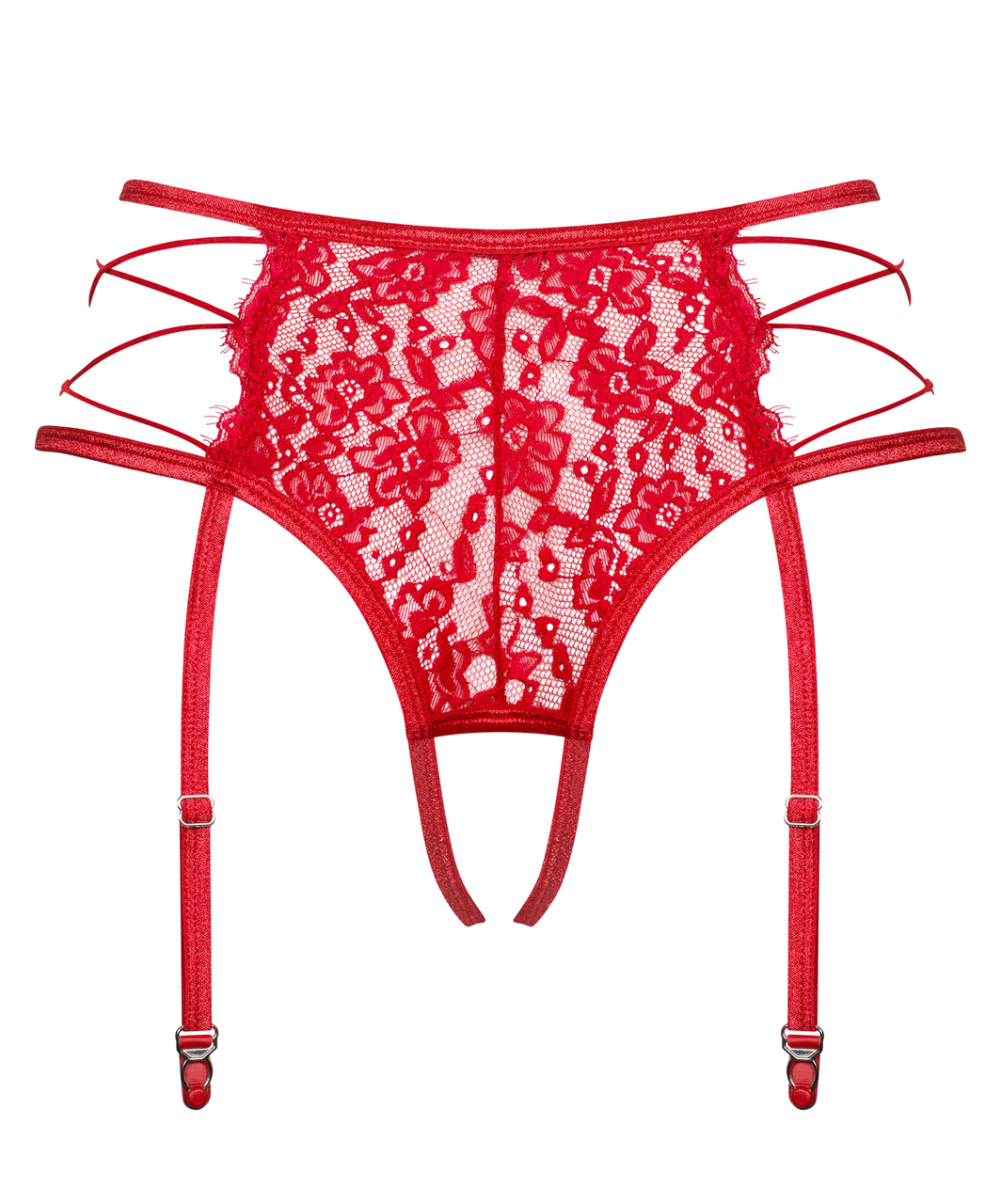 Obsessive Rediosa red crotchless suspender thong