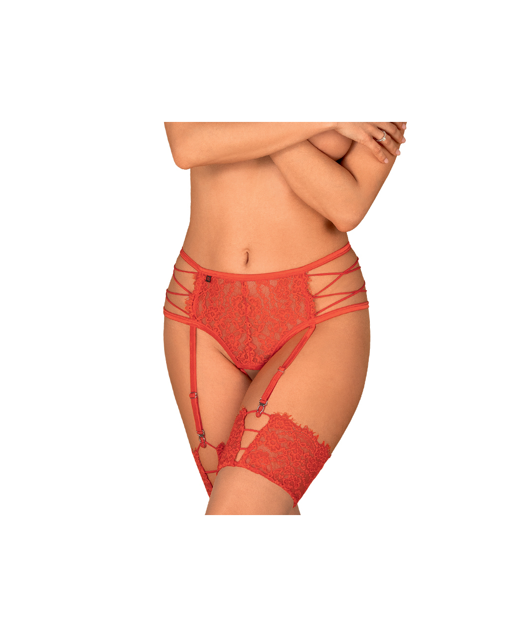 Obsessive Rediosa red crotchless suspender thong