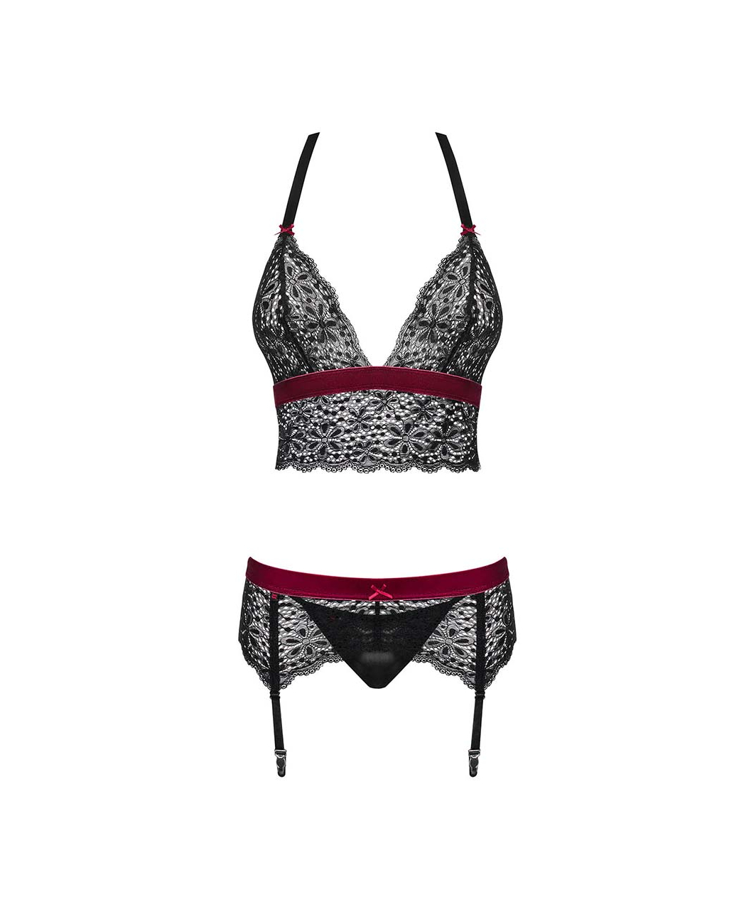 Obsessive Rossita black lingerie set with burgundy bands