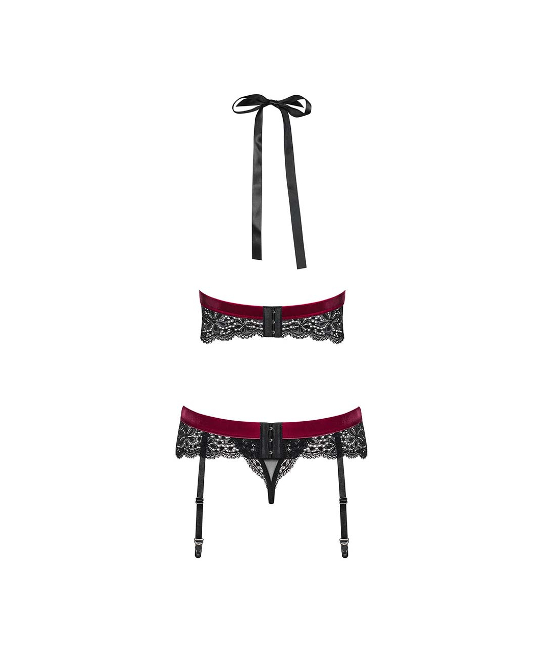 Obsessive Rossita black lingerie set with burgundy bands