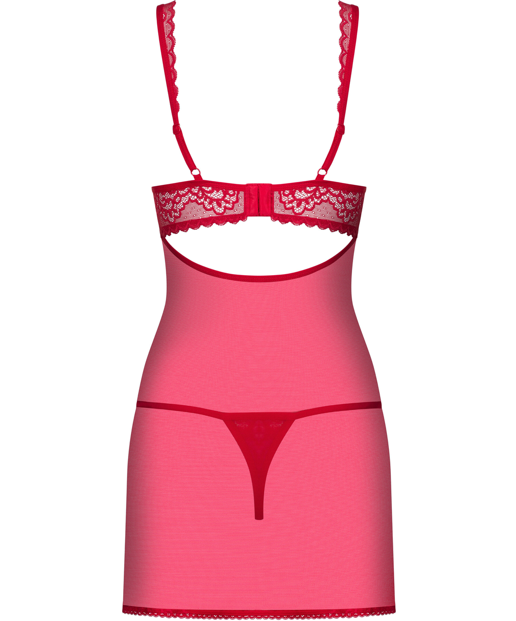 Obsessive red mesh chemise with lace inserts