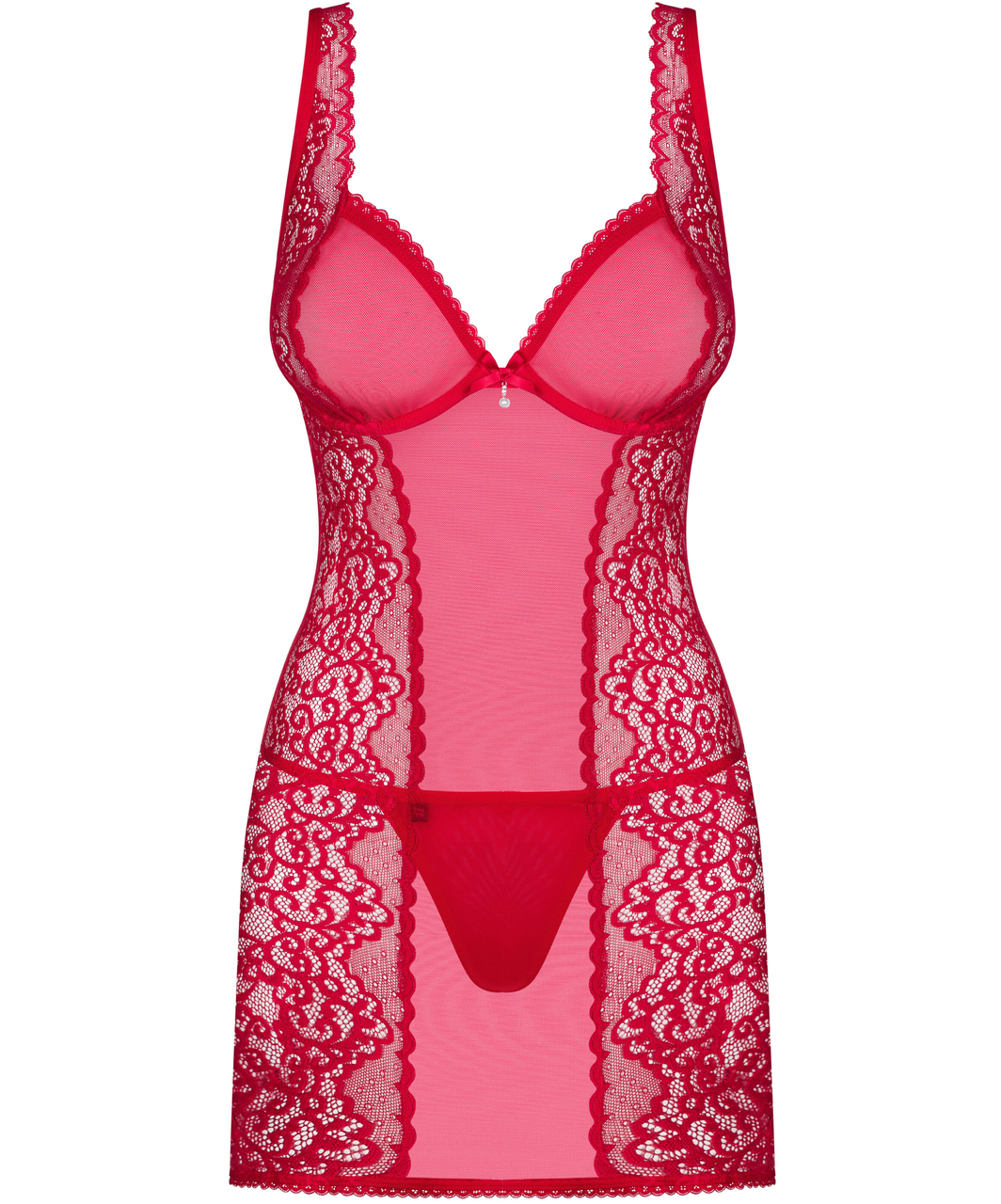 Obsessive red mesh chemise with lace inserts