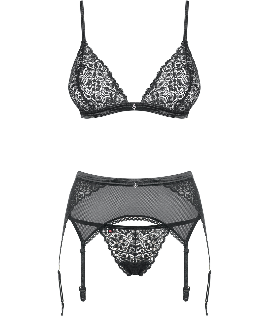 Obsessive Shibu black sheer three-piece lingerie set