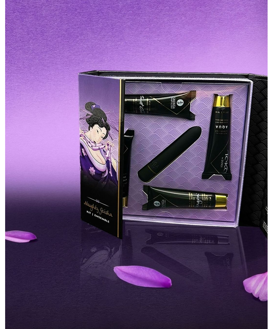 Shunga Naughty Geisha intīmās kosmētikas komplekts + vibrators