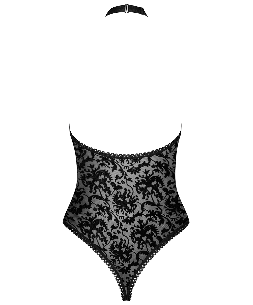 Obsessive Softily black mesh bodysuit with flock pattern