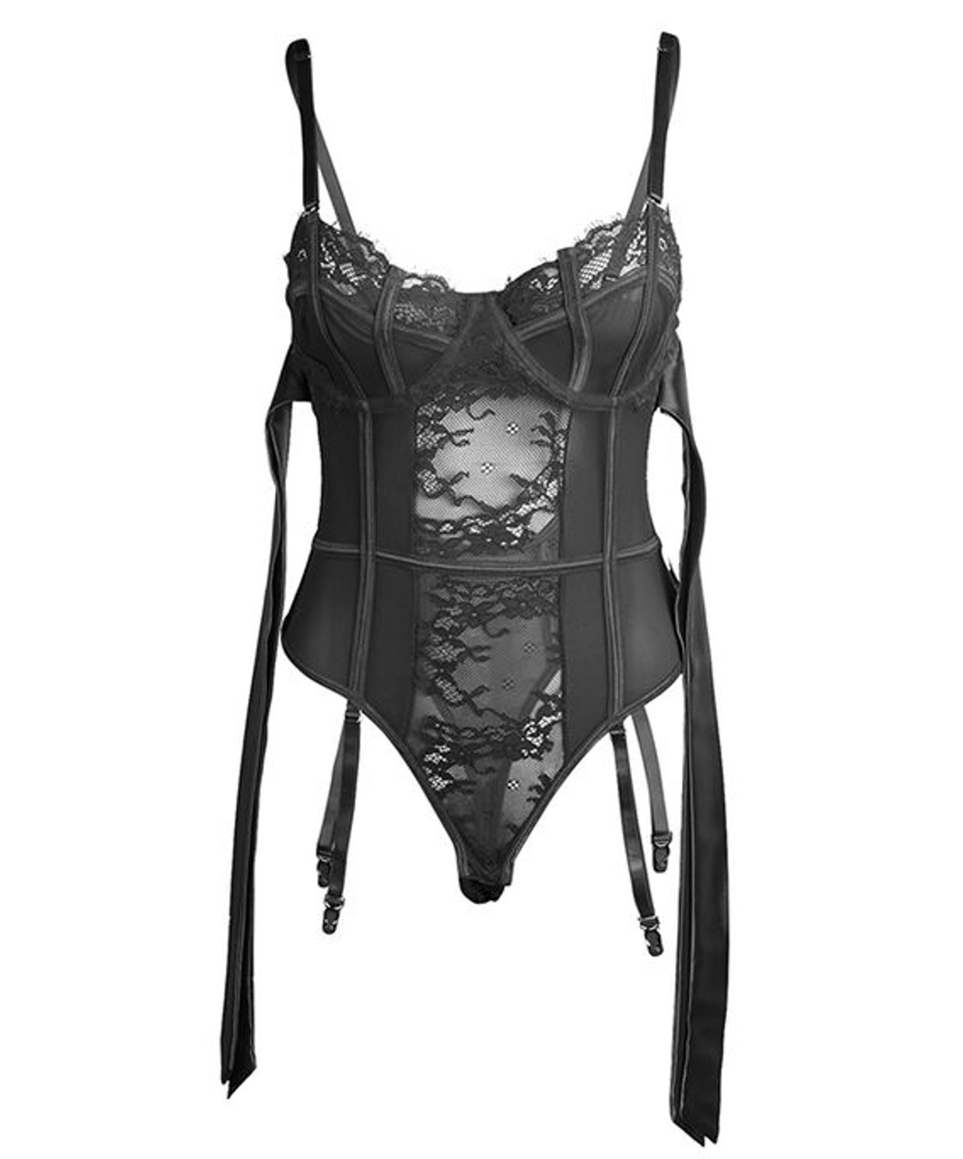 Subblime black lace bodysuit with wrist restraints